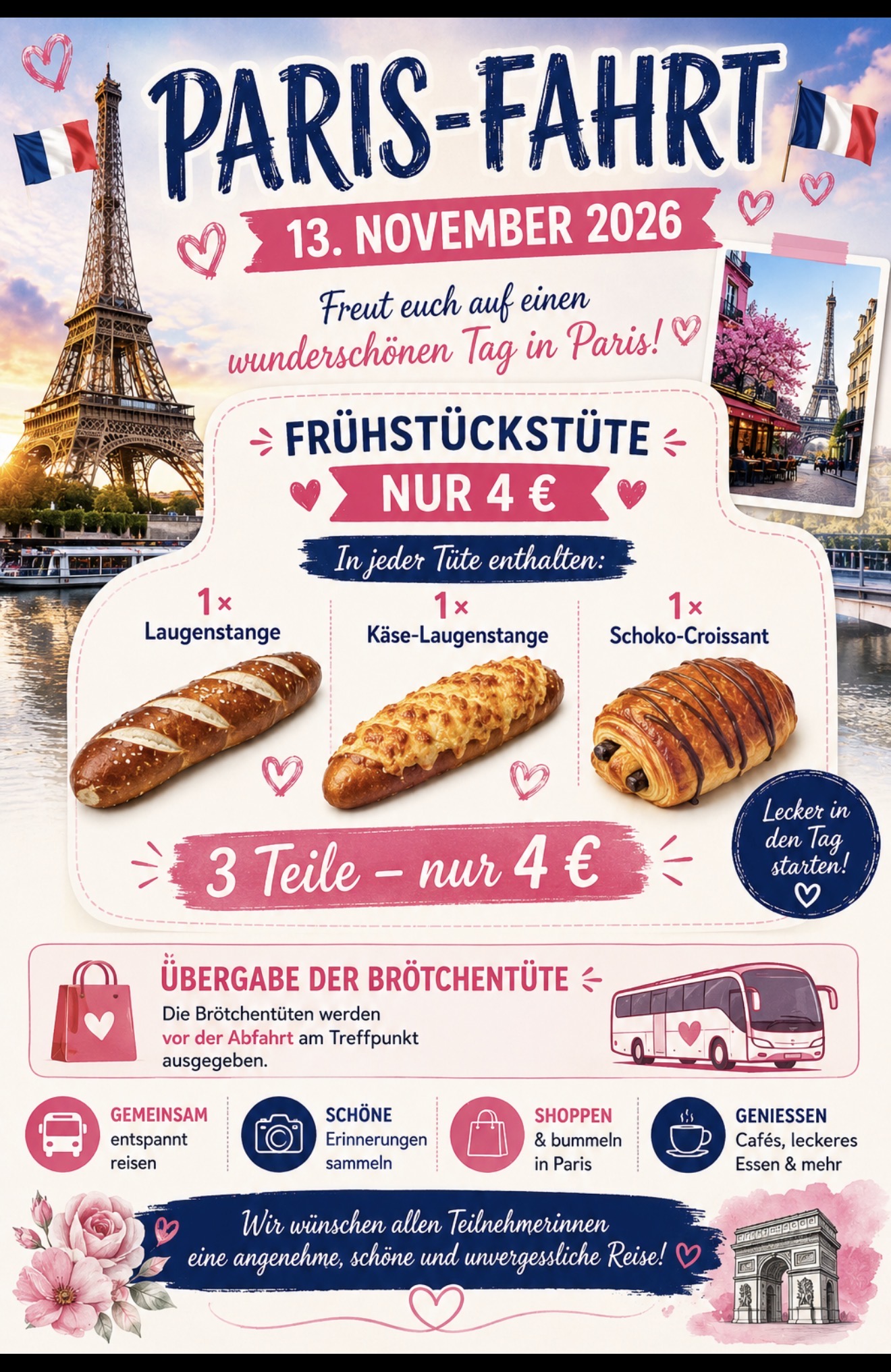 Verpflegung für Mitfahrer im Bus - nach Paris
