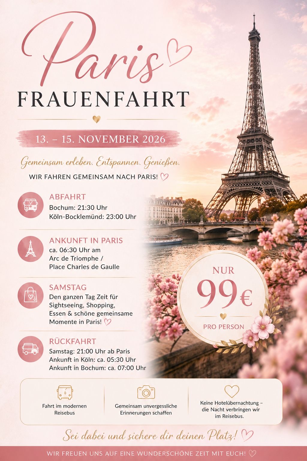 Ausflug nach Paris nur für Frauen am 13.11.2026 Bis 15.11.2026 Busfahrt